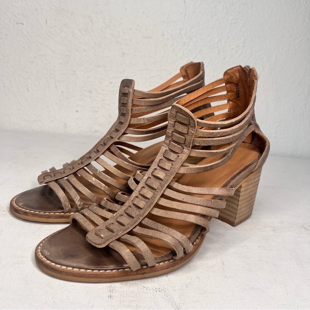 - Garnet Hill leather taupe strappy sandal